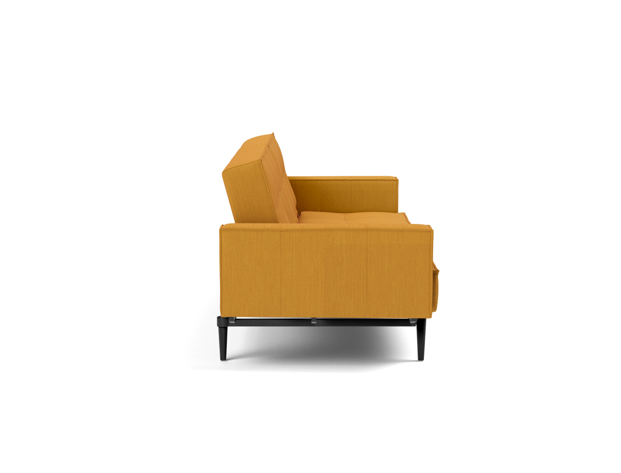 Schlafsofa Splitback mit Armlehnen Flachgewebe Elegance 507-Burned-Curry Beine Styletto Eiche schwarz