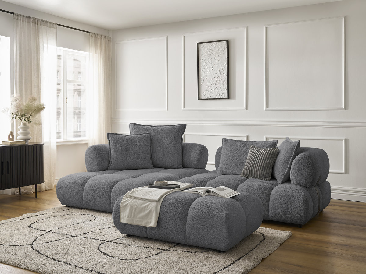 Bobochic Alya Ecksofa mit Pouf Bouclé-Stoff Dunkelgrau Ecke links