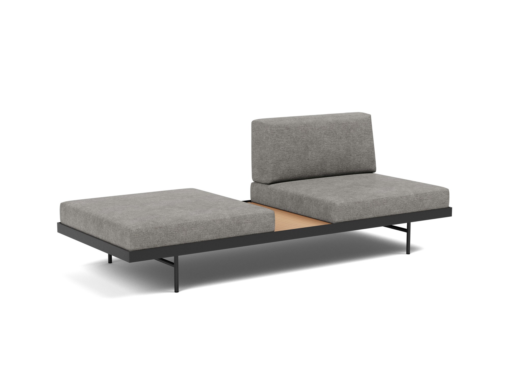 Tagesbett Puri Flachgewebe Avella 282-Warm-Grey Beine mit Eichentisch