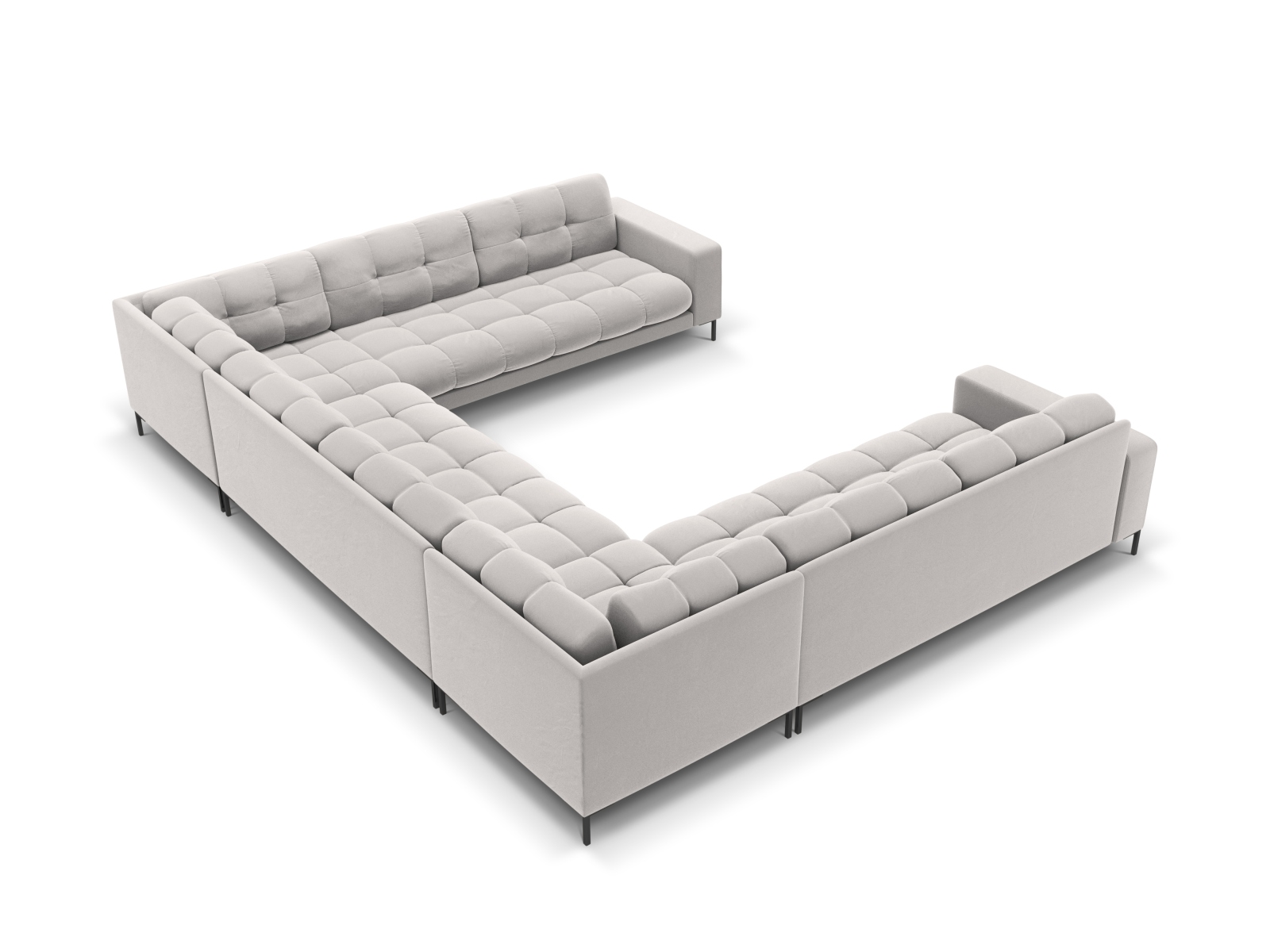 Micadoni Wohnlandschaft Mamaia 9-Sitzer Samt Bluvel Silber schwarze Beine