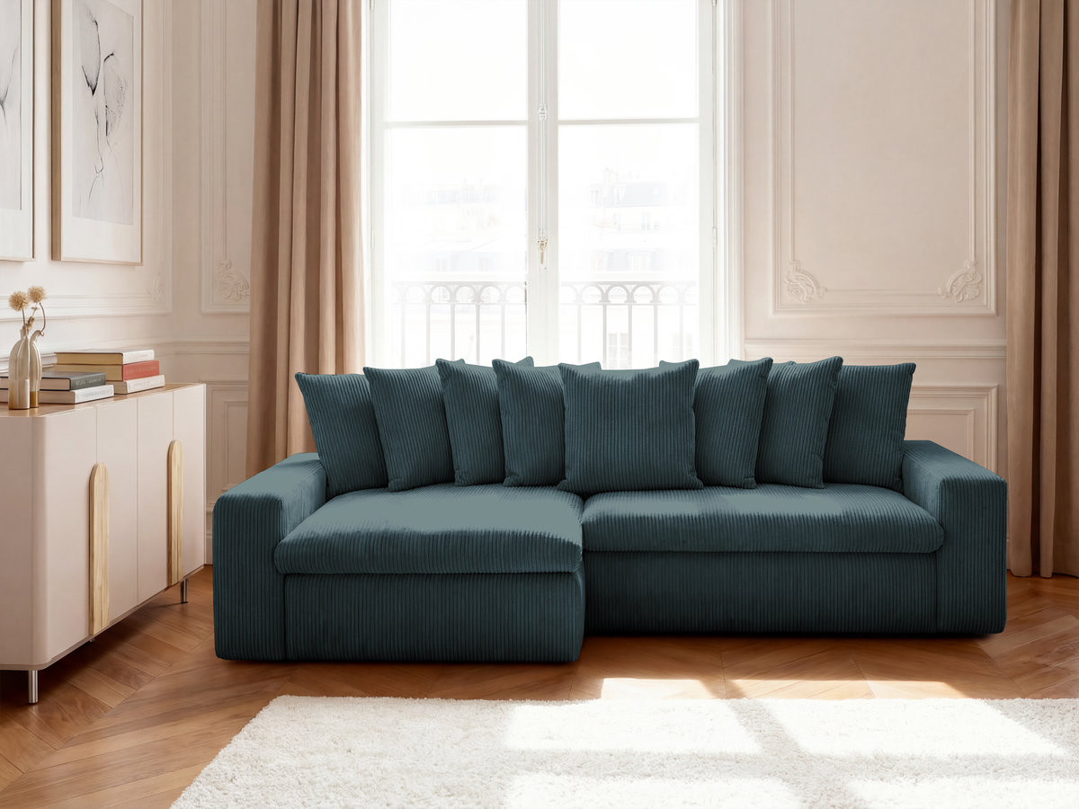 Bobochic Enore Ecksofa 330 × 157 cm Cordsamt Dunkelblau Ecke links