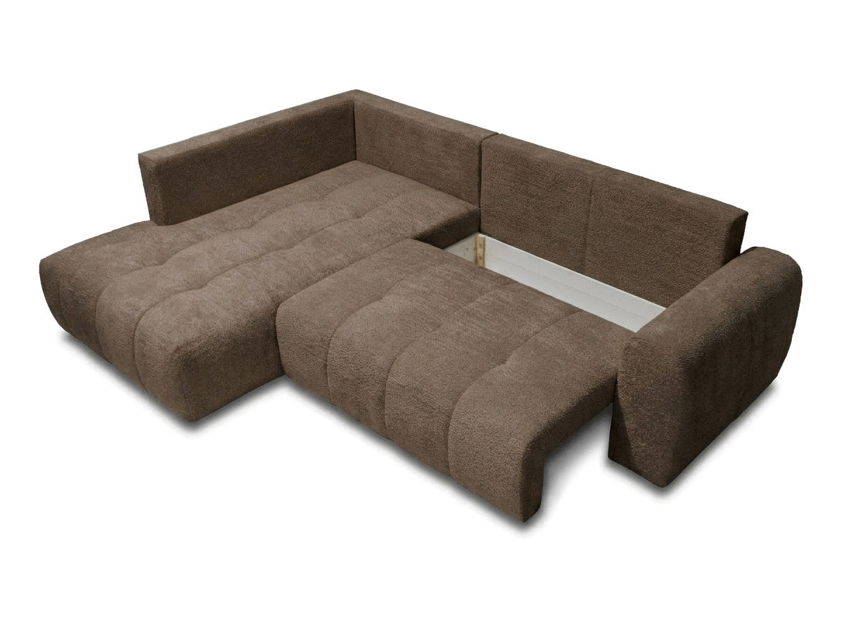 Bobochic Roxelane Ecksofa mit Schlaffunktion und Bettkasten Bouclé-Stoff Braun Ecke links