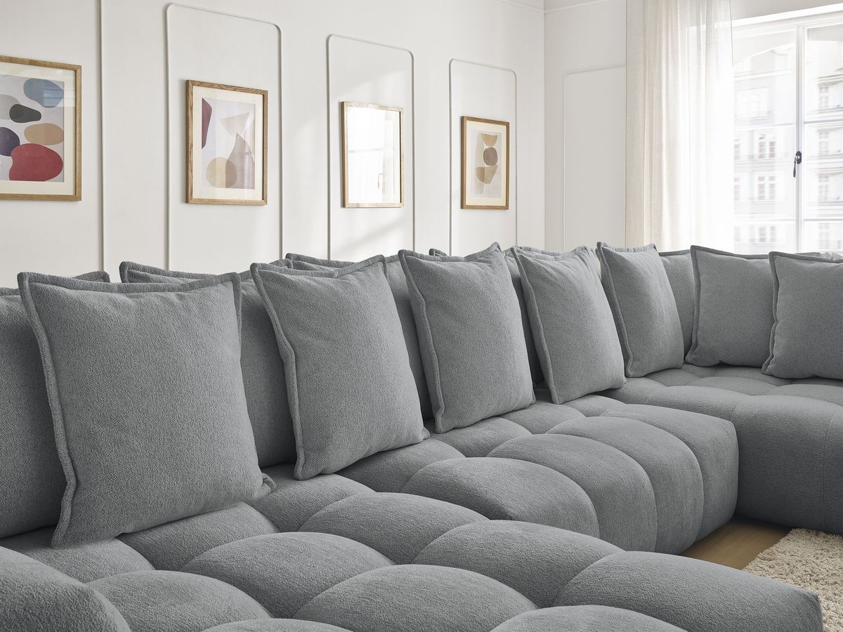 Bobochic Everest Wohnlandschaft, 14 Kissen Melange-Stoff Dunkelgrau Ecke links