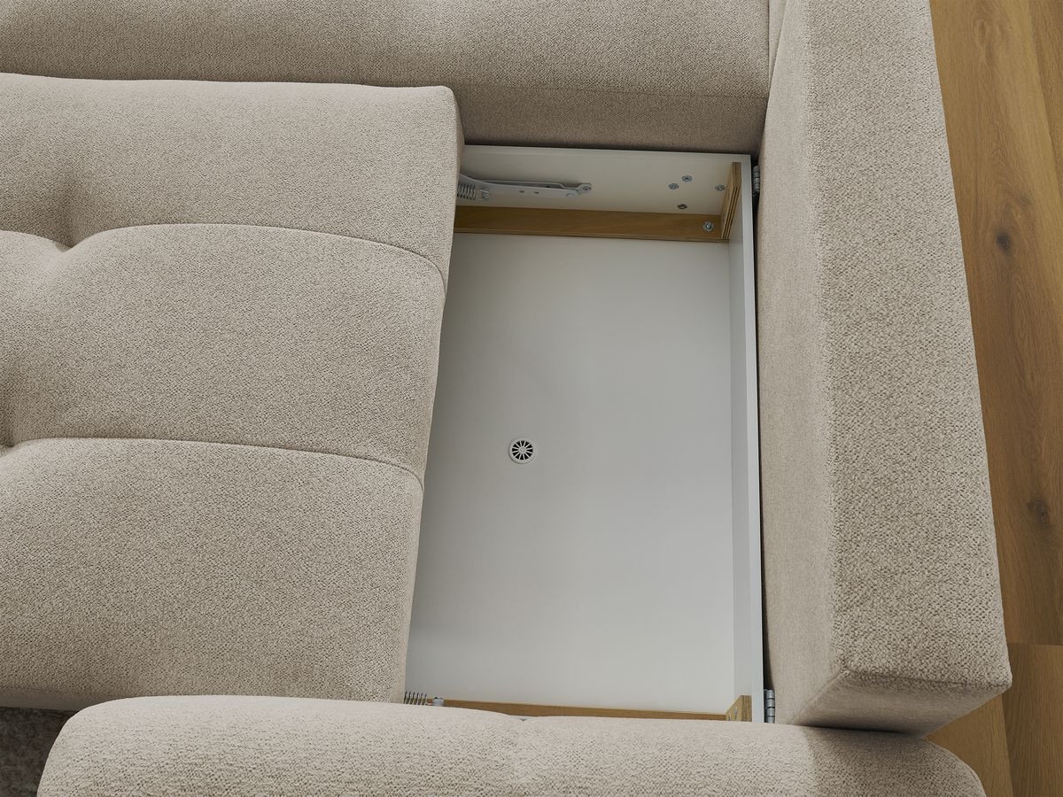 Bobochic Roxelane Ecksofa mit Schlaffunktion und Bettkasten 258 × 150 cm Melange-Stoff Taupe Ecke links