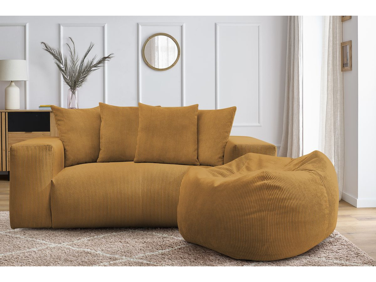 Bobochic Voltaire Sofa 2-Sitzer mit Pouf Cordsamt Gelb