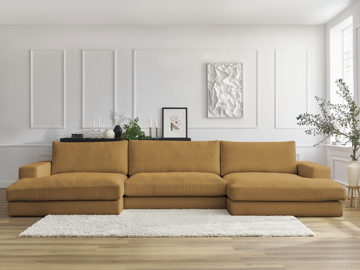 Bobochic Leonard Wohnlandschaft 349 × 159 cm Cordsamt Gelb