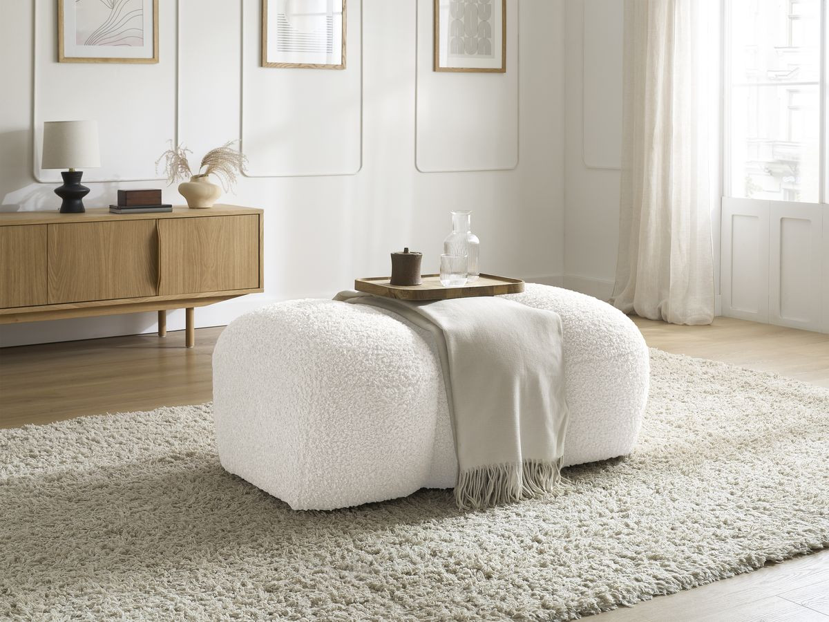 Bobochic Hippolyte Pouf Bouclé-Stoff Weiß