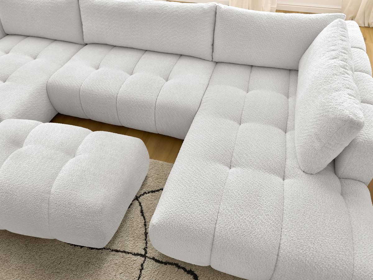 Bobochic Fuji Wohnlandschaft mit Pouf Bouclé-Stoff Weiß Ecke links