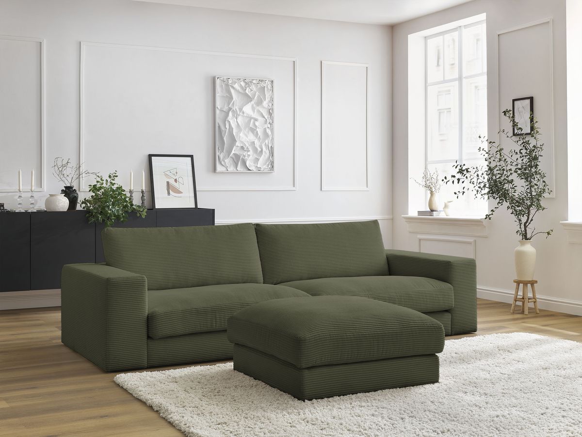 Bobochic Leonard Sofa 4-Sitzer mit Pouf 274 × 109 cm Cordsamt Hellgrün