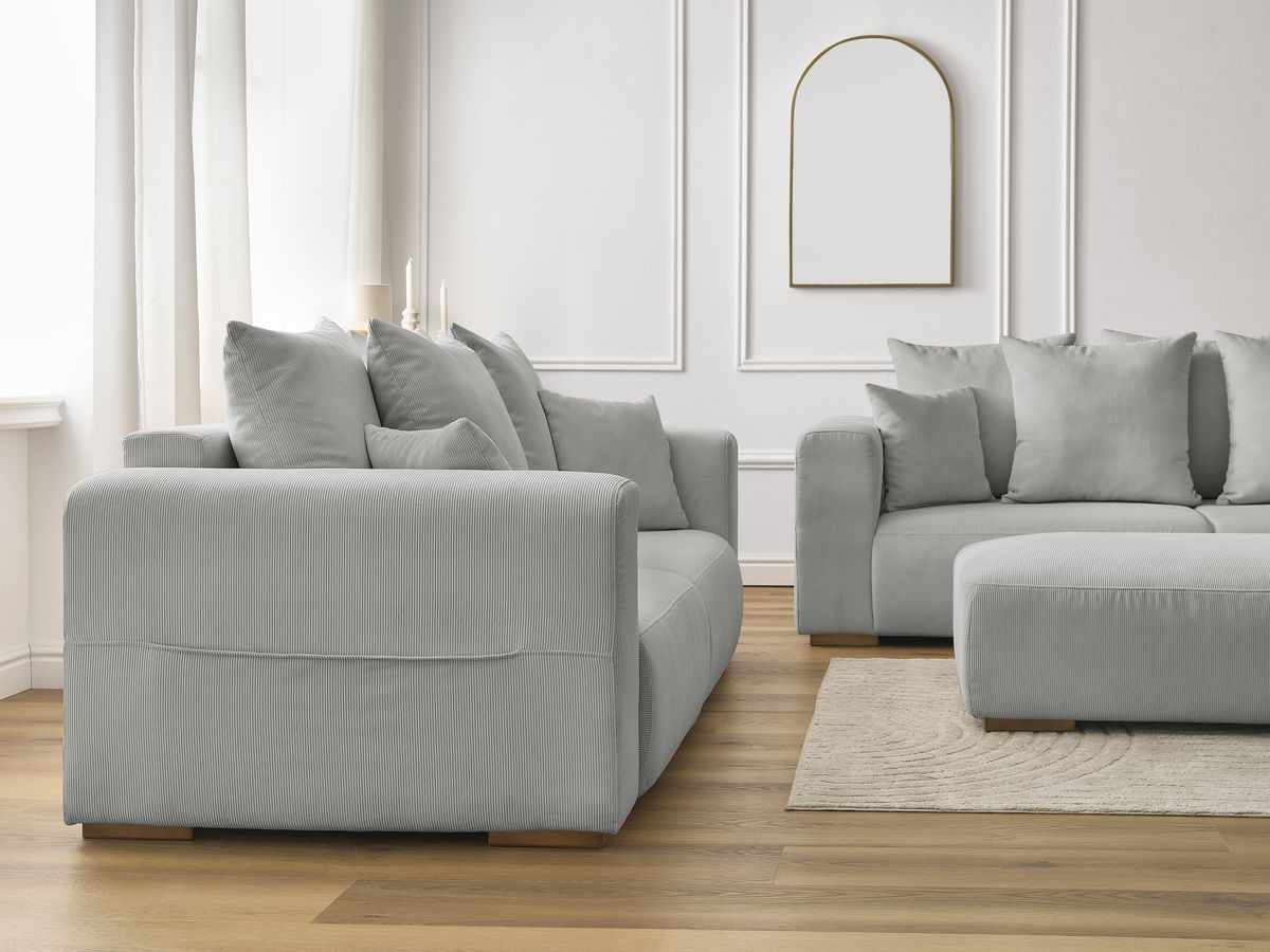 Bobochic Sidonie Sofa 6-Sitzer mit Pouf Cordsamt Hellgrau
