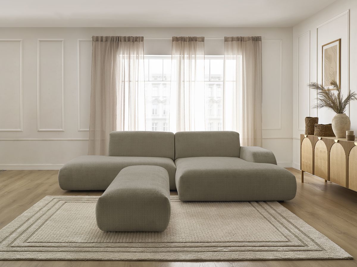 Bobochic Sirius Ecksofa mit Pouf 300 × 170 cm Strukturstoff Taupe Ecke rechts