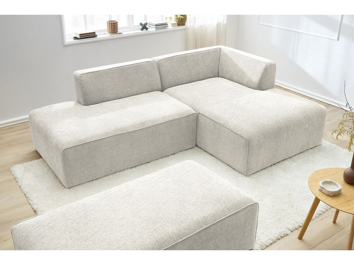 Bobochic Megeve Ecksofa mit Schlaffunktion und Pouf Strukturstoff Beige Ecke rechts