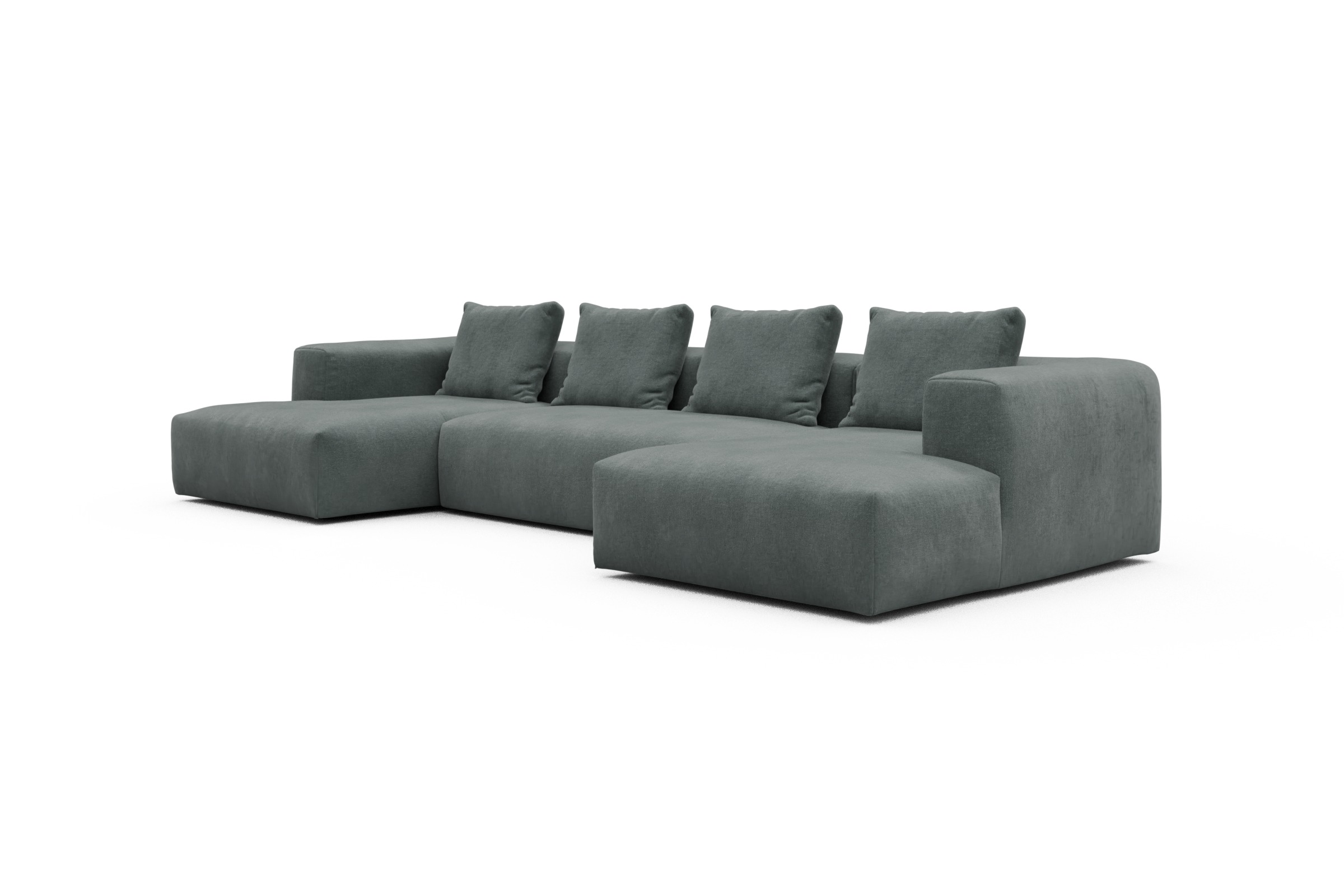 Wohnlandschaft Fred mit 2-Sitzer und Chaiselongue beidseitig Smooth-Silver-Grey