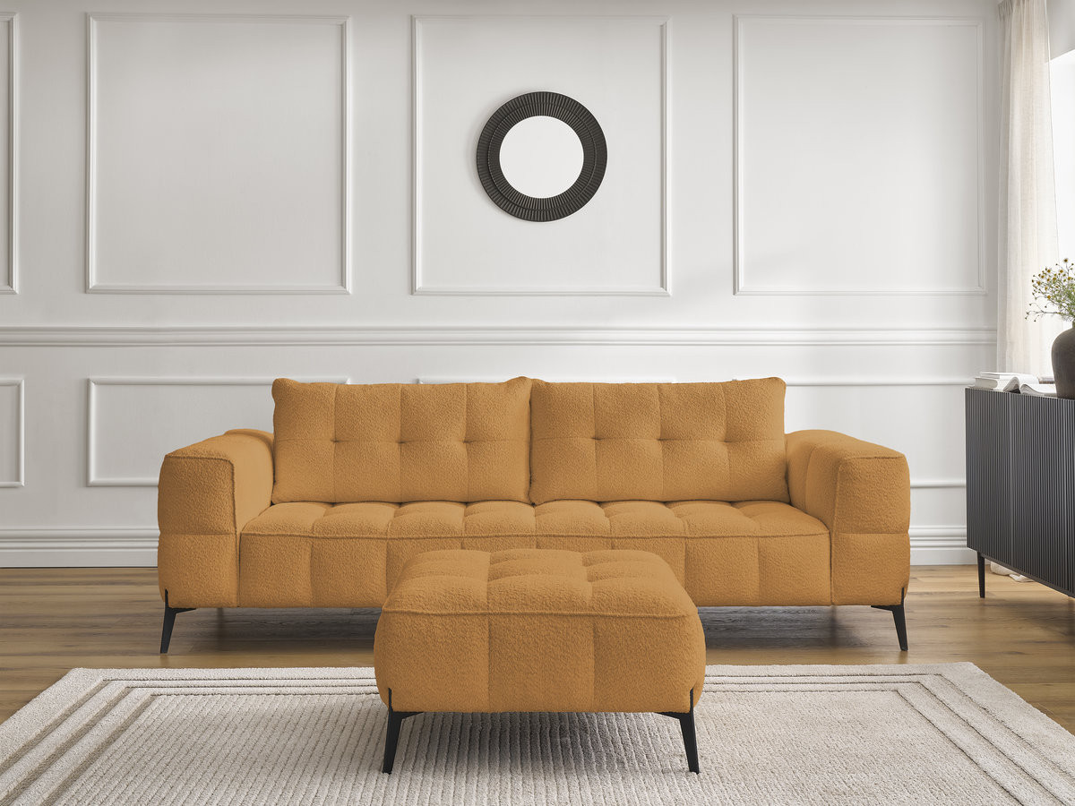 Bobochic Anis Sofa 3-Sitzer mit Pouf Bouclé-Stoff Gelb