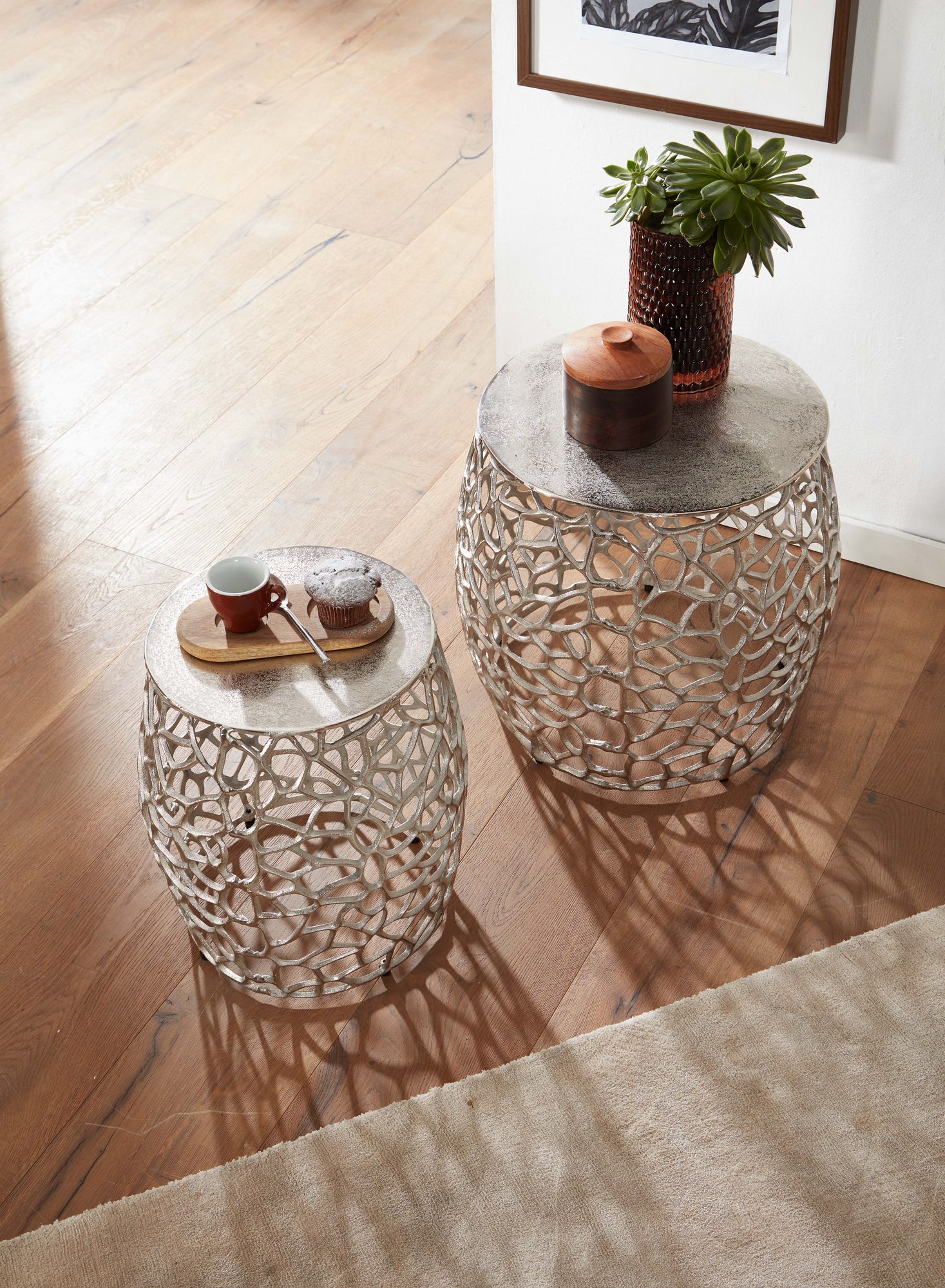 Satztisch 2er-Set Tungudalur Aluminium Silber Ø 46 cm
