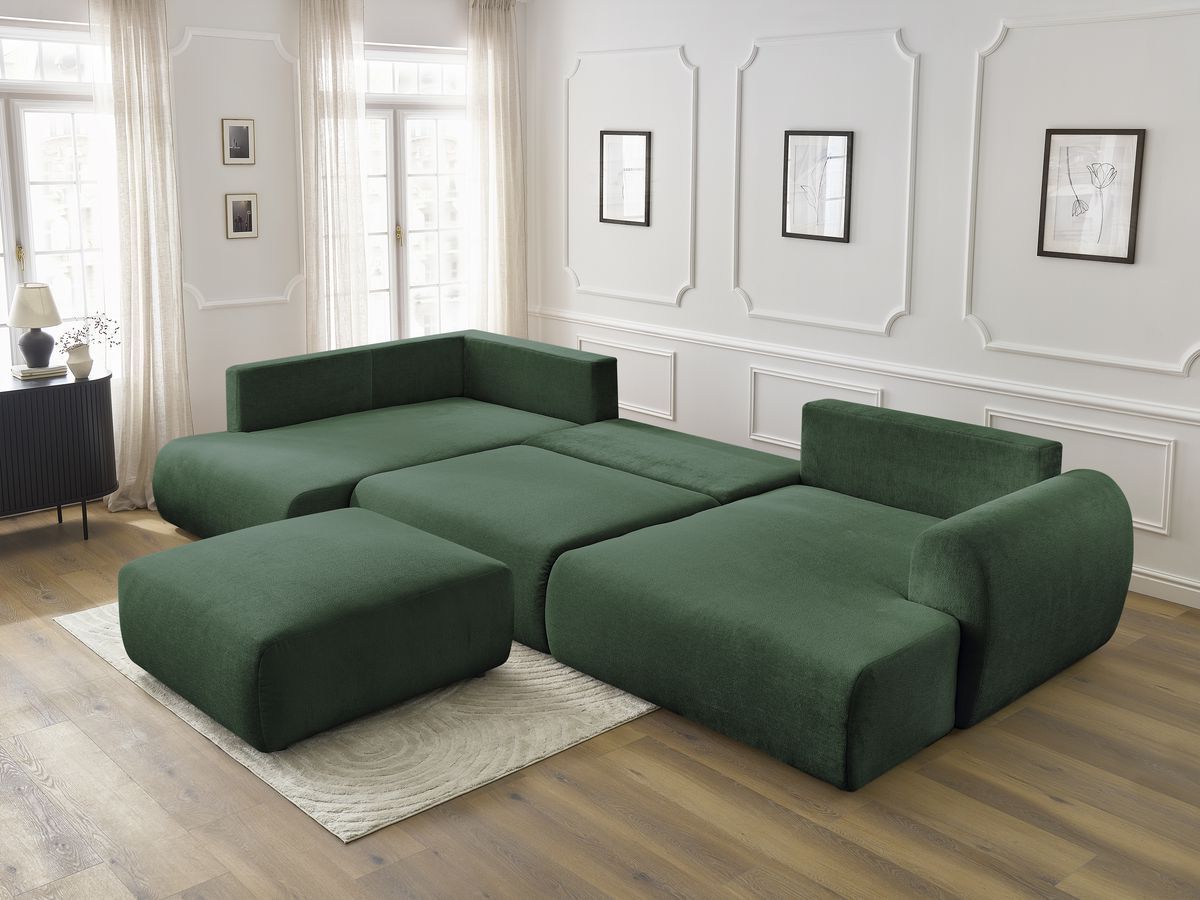 Bobochic Lucien Wohnlandschaft mit Pouf Stoff Grün Ecke rechts