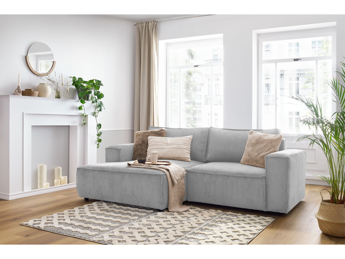 Bobochic Nihad Ecksofa Cordsamt Hellgrau Ecke links