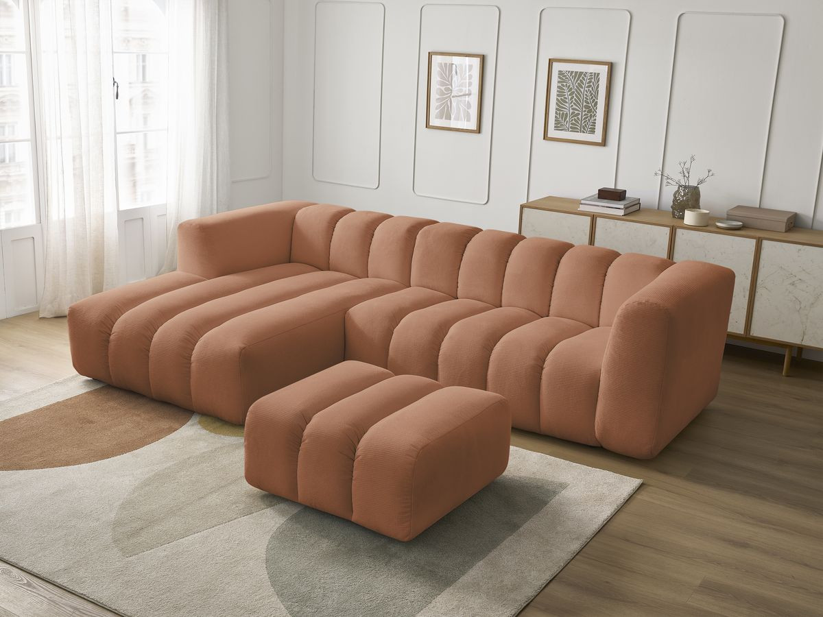 Bobochic Talia Ecksofa mit Pouf Melange-Stoff Orange Ecke links