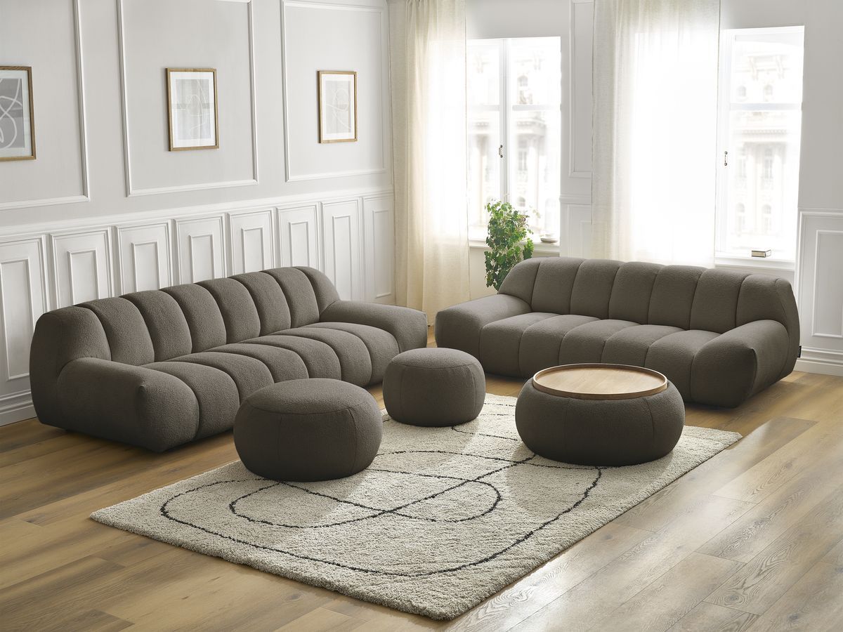 Bobochic Hayden Sofa 7-Sitzer mit Pouf Bouclé-Stoff Braun