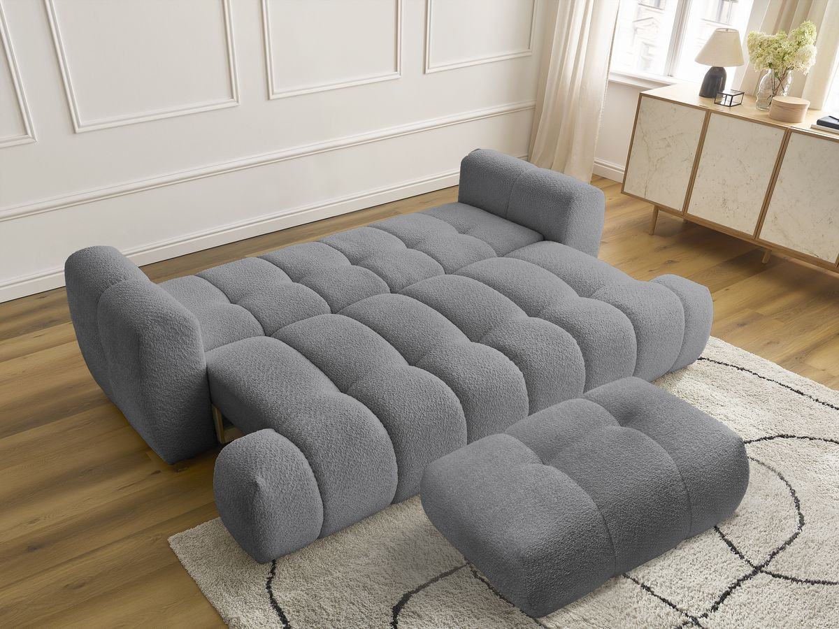 Bobochic Fuji Schlafsofa 3-Sitzer mit Bettkasten und Pouf Bouclé-Stoff Dunkelgrau