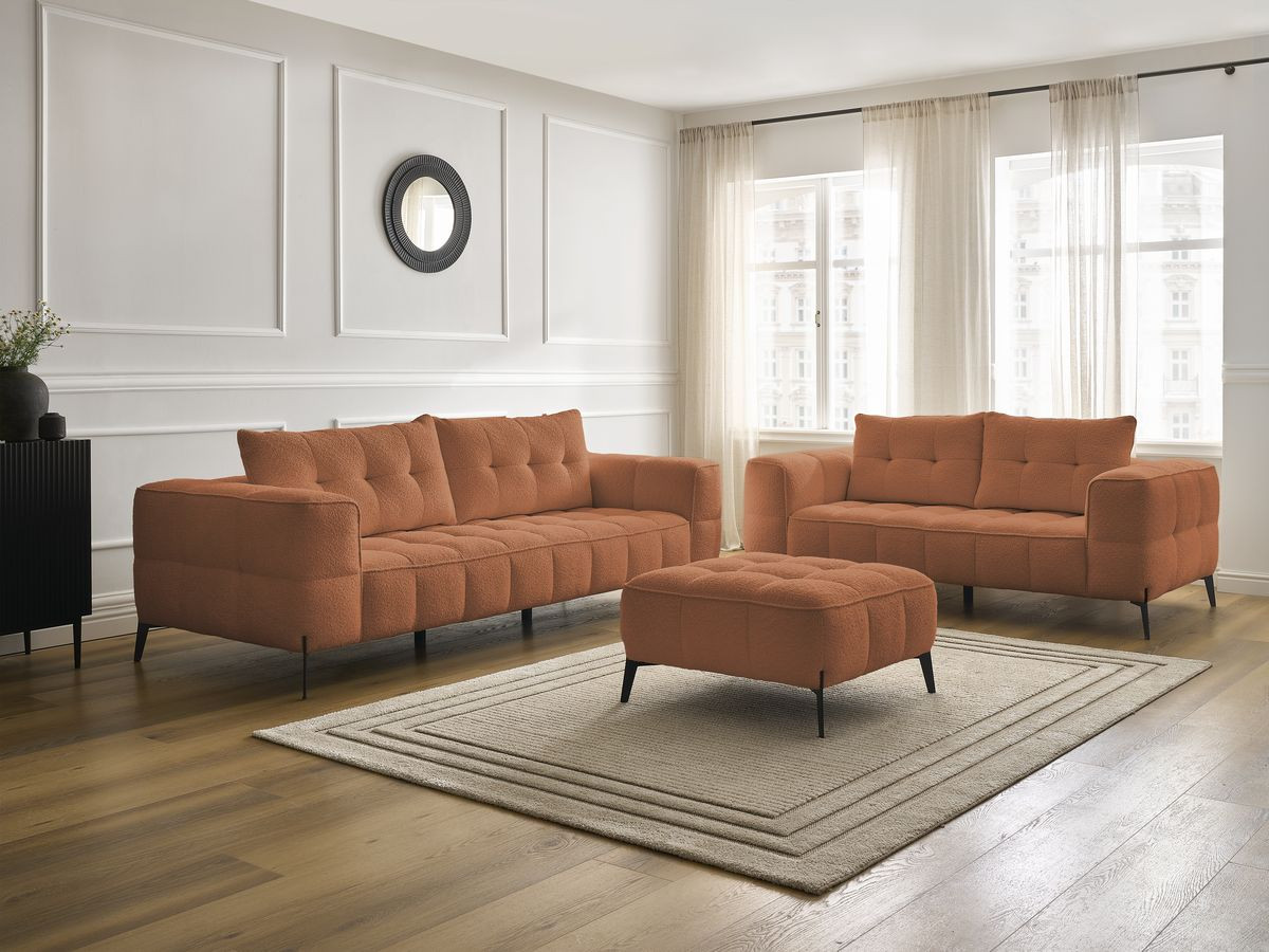 Bobochic Anis Sofa 5-Sitzer mit Pouf Bouclé-Stoff Orange