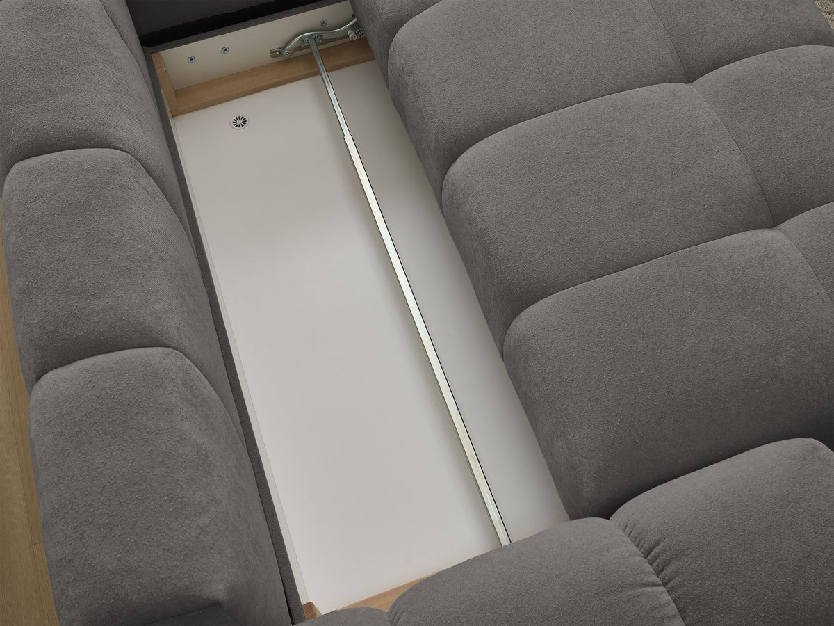 Bobochic Everest Ecksofa mit Schlaffunktion und Bettkasten 320 × 212 cm, 10 Kissen Strukturstoff Dunkelgrau Ecke rechts