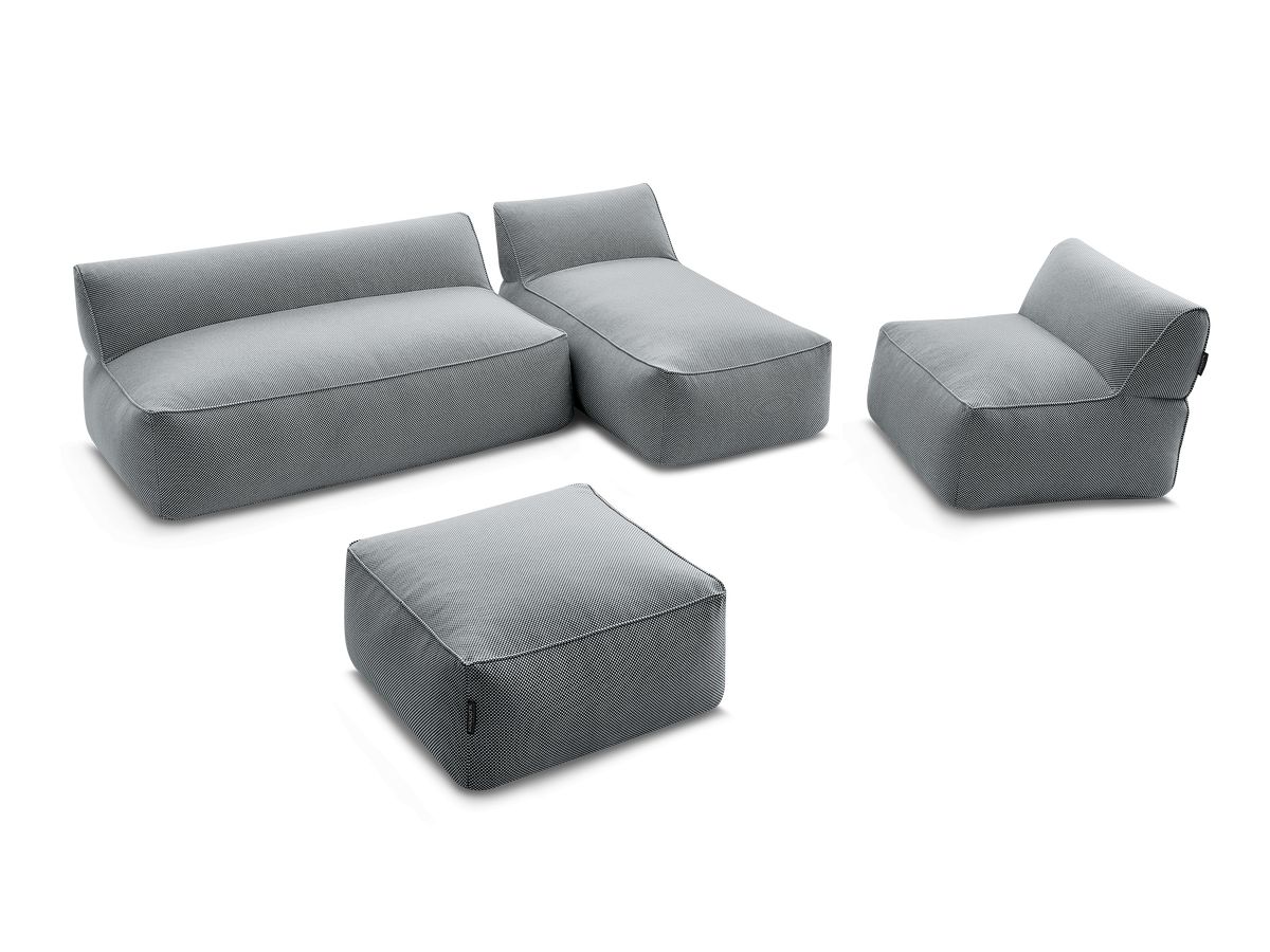 Bobochic Riviera Gartensofa 5-Sitzer mit Pouf Melange-Stoff Schwarz