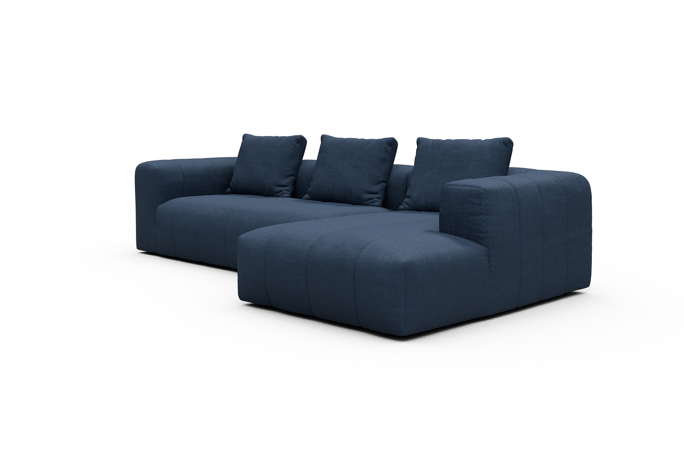 Ecksofa Hugo 2,5-Sitzer Armlehne links mit Chaiselongue Weda-Blue