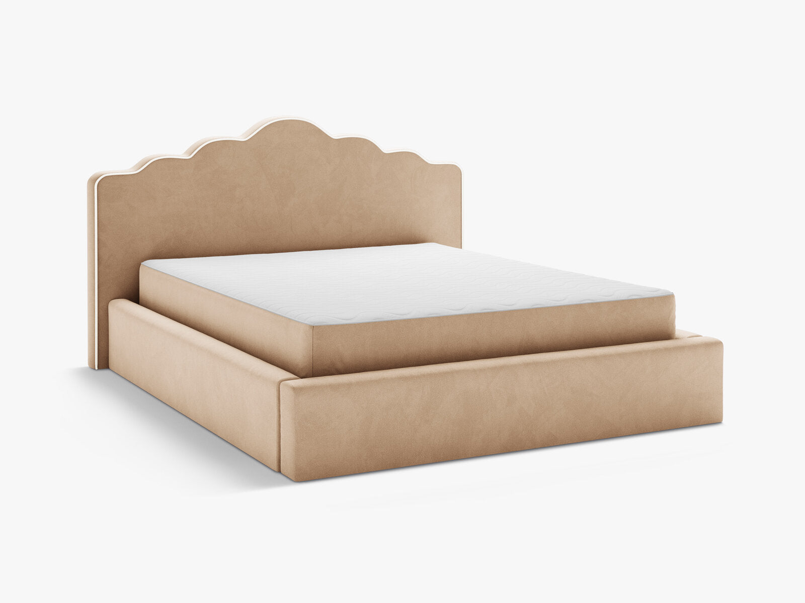 Micadoni Dream Samtbett mit Bettkasten und Kopfteil Samt Magic Velvet Elfenbein / Mandelbeige 160x200