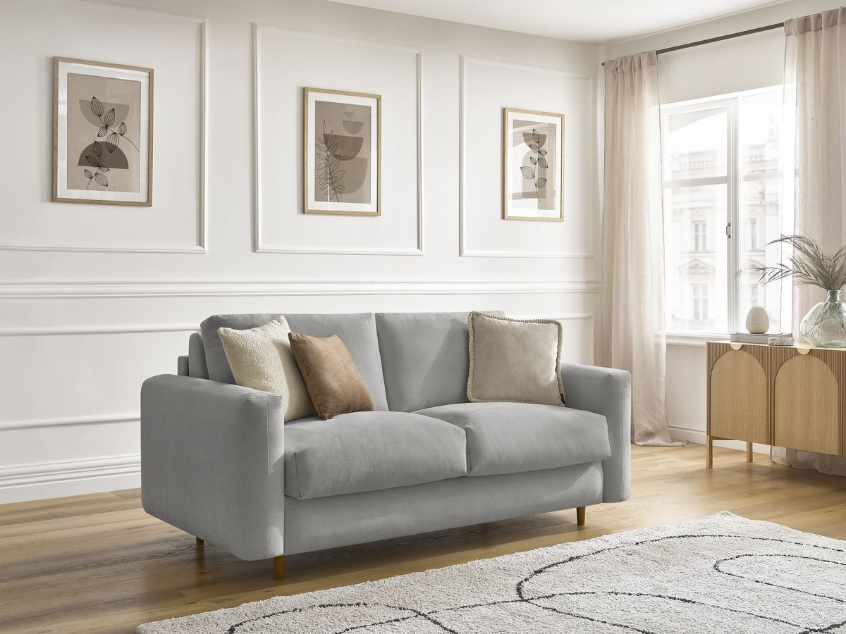 Bobochic Cocoone Schlafsofa 3-Sitzer Stoff Grau, Liegefläche 140 × 200 cm