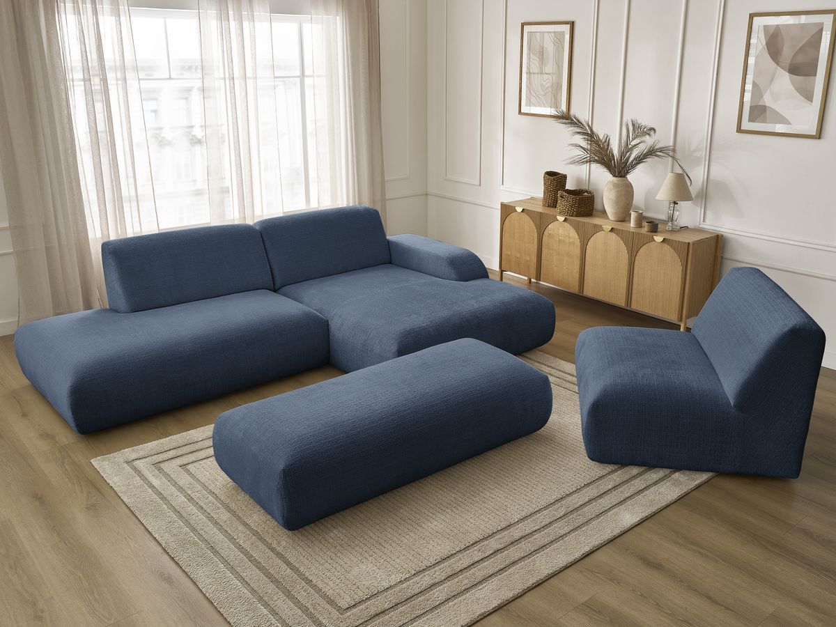 Bobochic Sirius Ecksofa mit Pouf 405 × 170 cm Strukturstoff Dunkelblau Ecke rechts