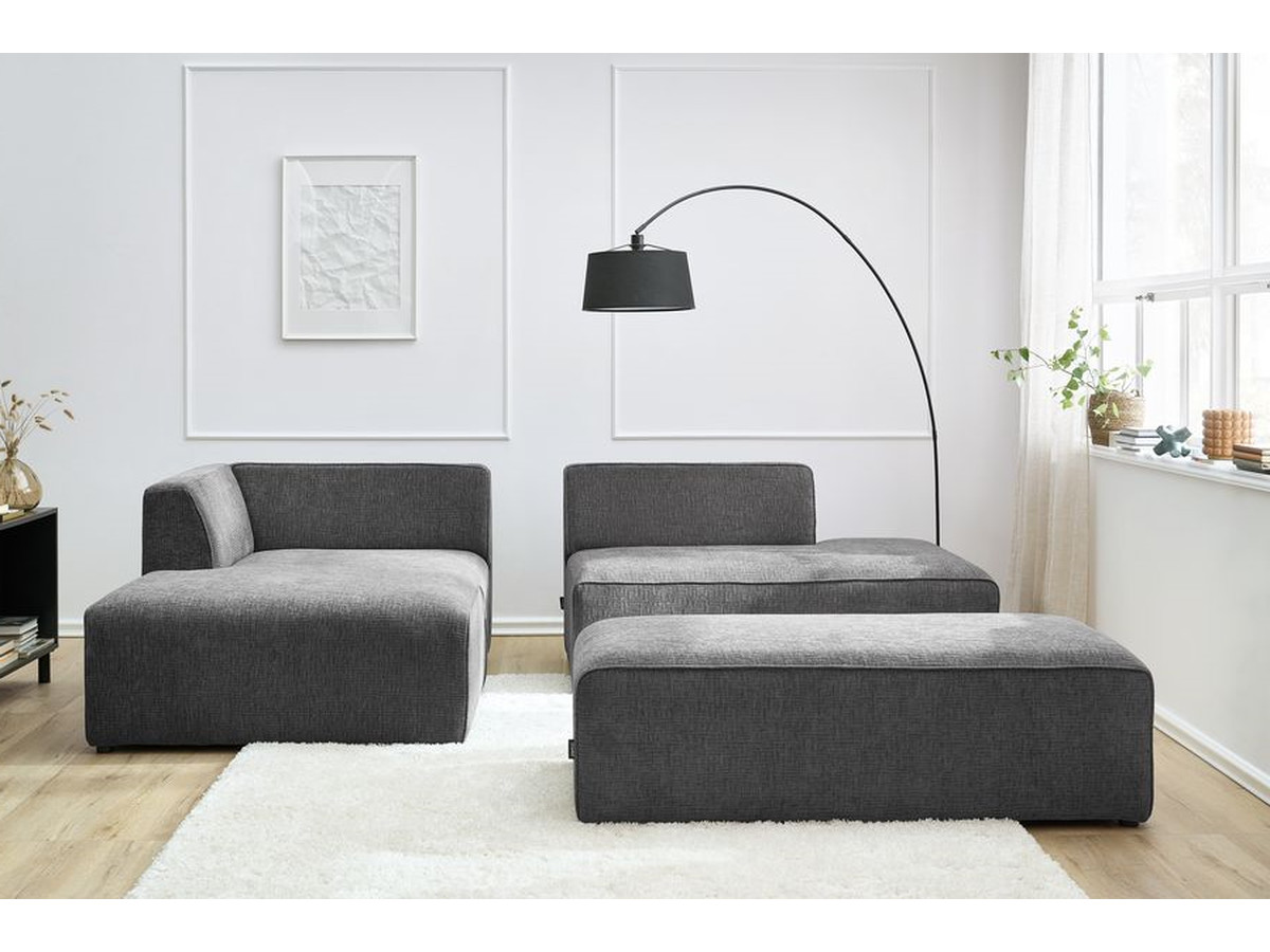 Bobochic Megeve Ecksofa mit Schlaffunktion und Pouf Strukturstoff Dunkelgrau Ecke links