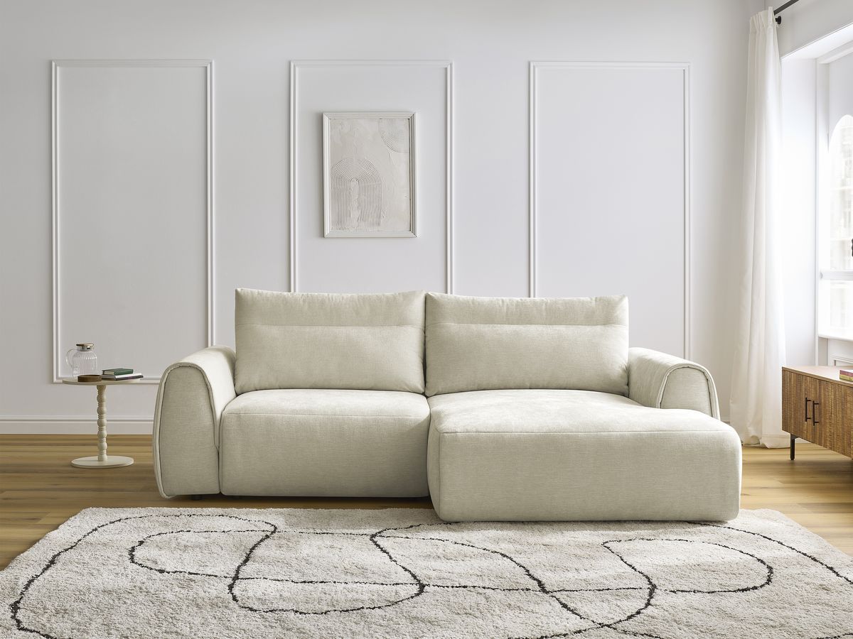 Bobochic Aden Ecksofa 246 × 152 cm Stoff Beige Ecke rechts