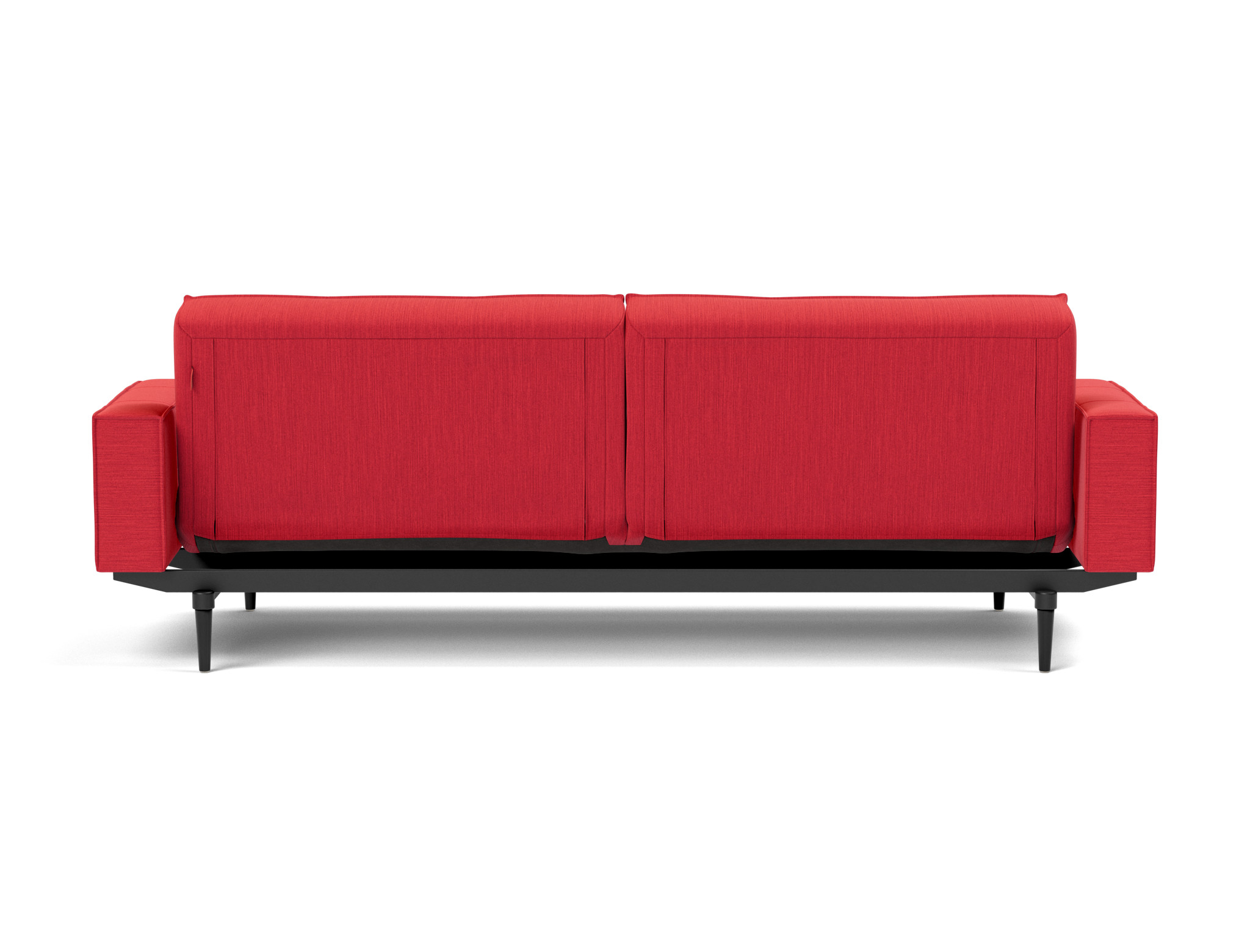 Schlafsofa Splitback mit Armlehnen Flachgewebe Elegance 511-Red Beine Styletto Eiche schwarz