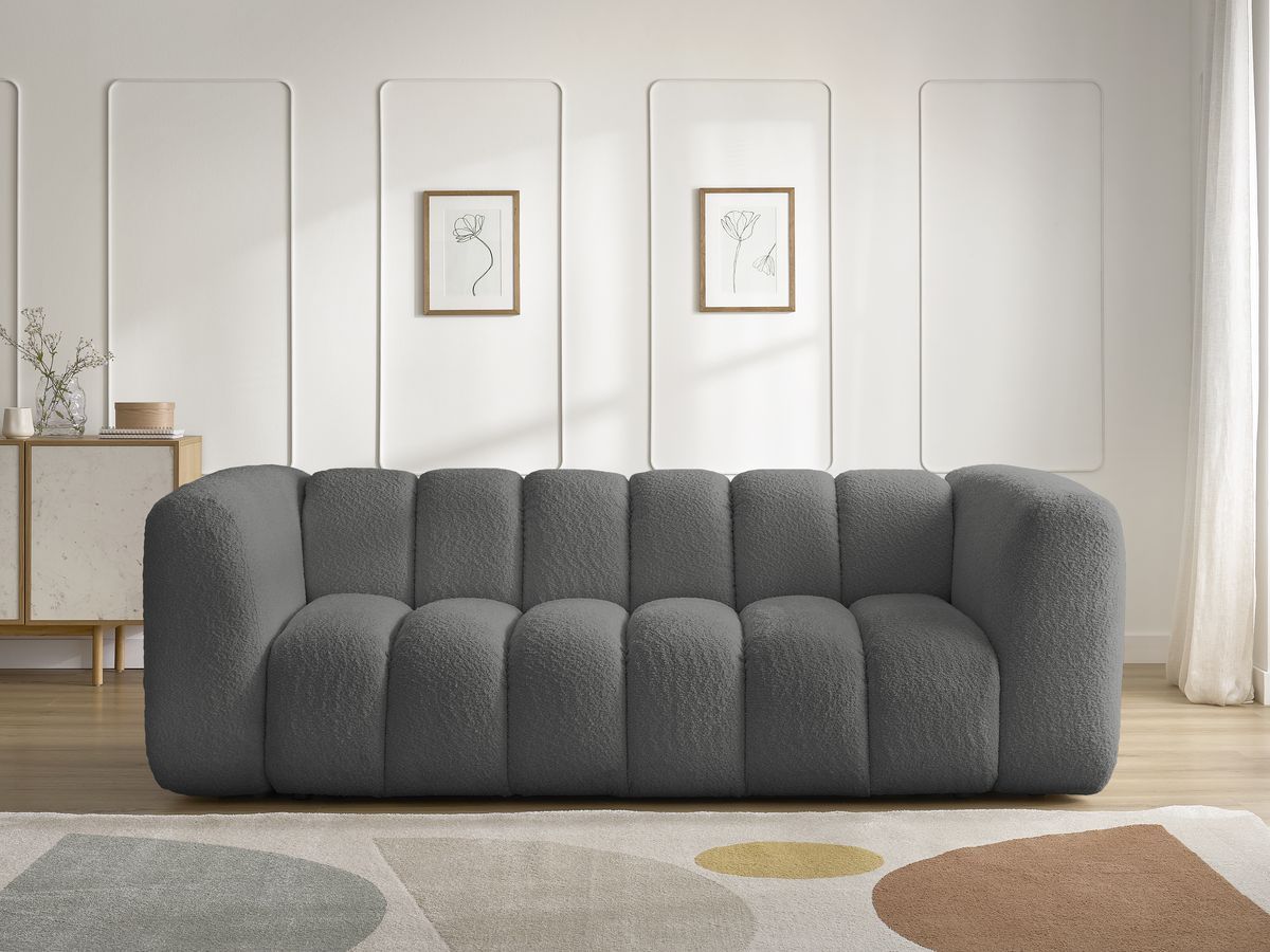 Bobochic Talia Sofa 3-Sitzer Bouclé-Stoff Dunkelgrau