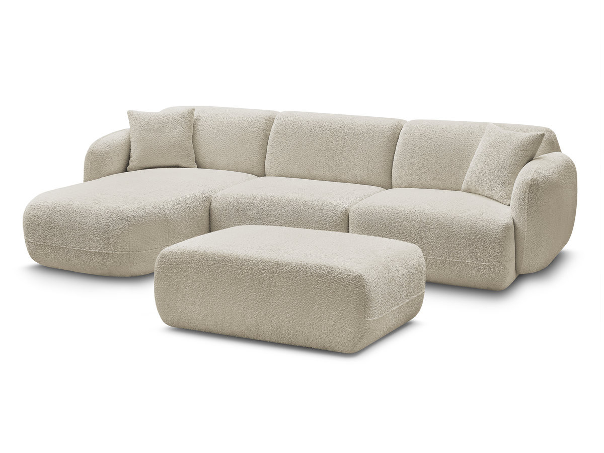 Bobochic Anda Ecksofa mit Pouf 292 × 163 cm Chenille Beige Ecke links