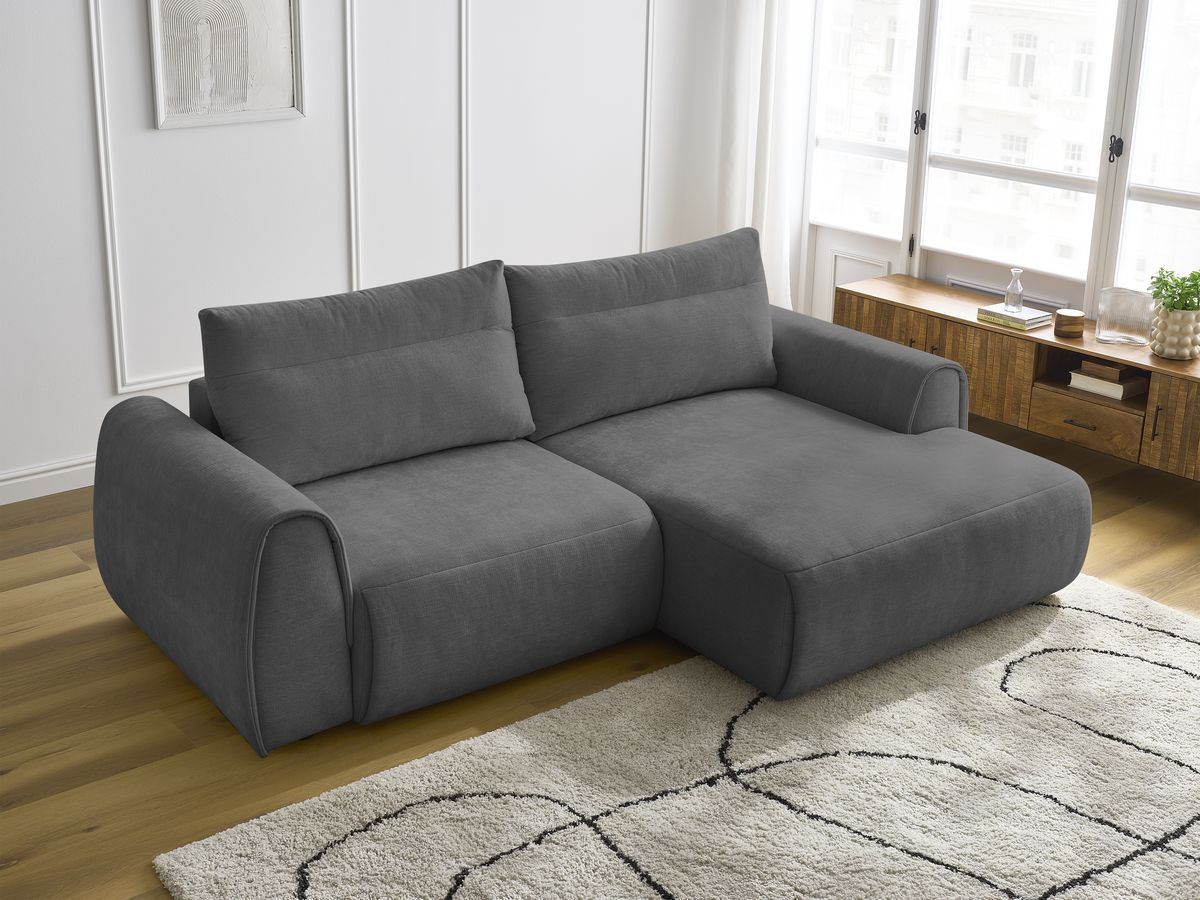 Bobochic Aden Ecksofa 246 × 152 cm Stoff Dunkelgrau Ecke rechts