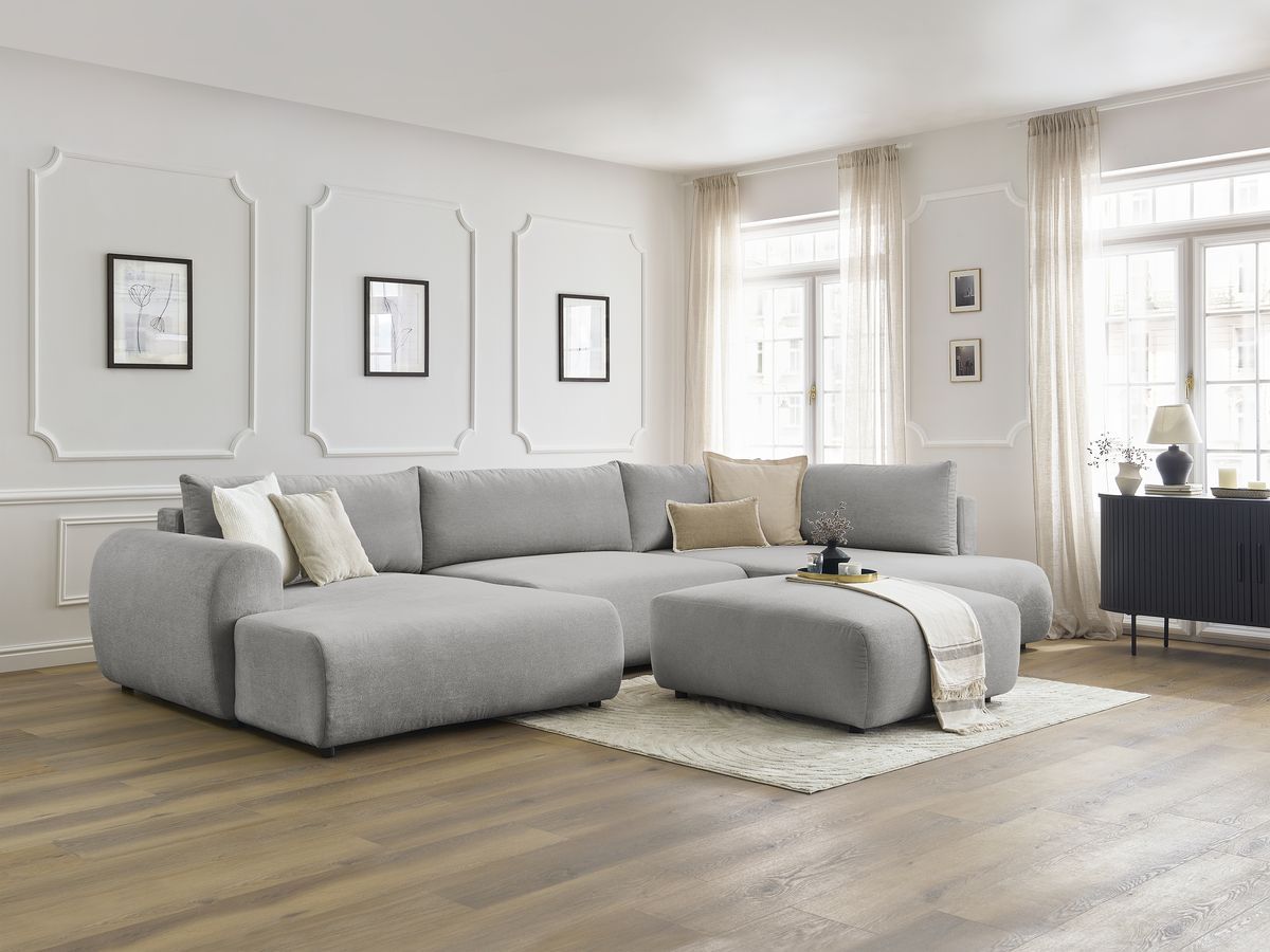 Bobochic Lucien Wohnlandschaft mit Pouf Stoff Hellgrau Ecke links