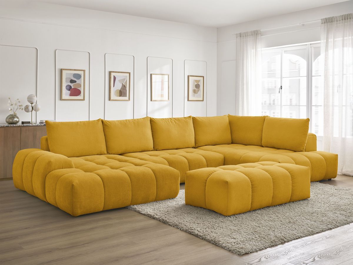 Bobochic Everest Wohnlandschaft mit Pouf, 6 Kissen Strukturstoff Gelb Ecke links