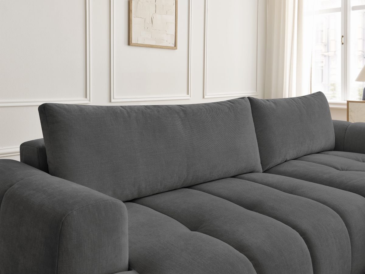 Bobochic Fuji Ecksofa mit Schlaffunktion und Bettkasten und Pouf 292 × 160 cm Stoff Dunkelgrau Ecke rechts