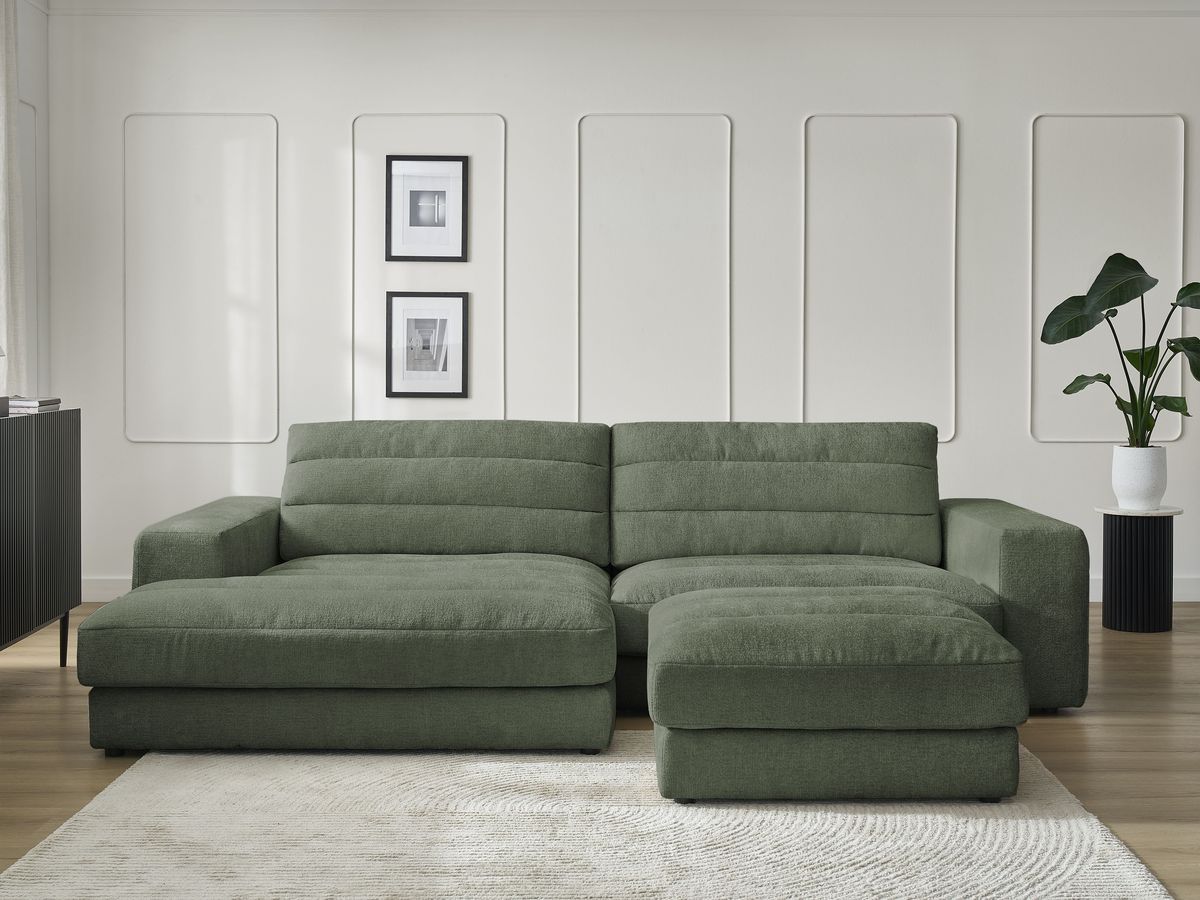 Bobochic Sierra Ecksofa mit Pouf Strukturstoff Dunkelgrün Ecke links