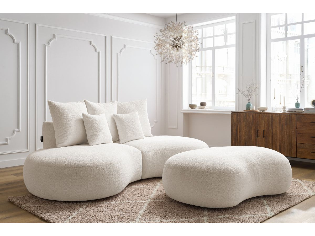 Bobochic Saint-germain Sofa 5-Sitzer mit Pouf Bouclé-Stoff Weiß
