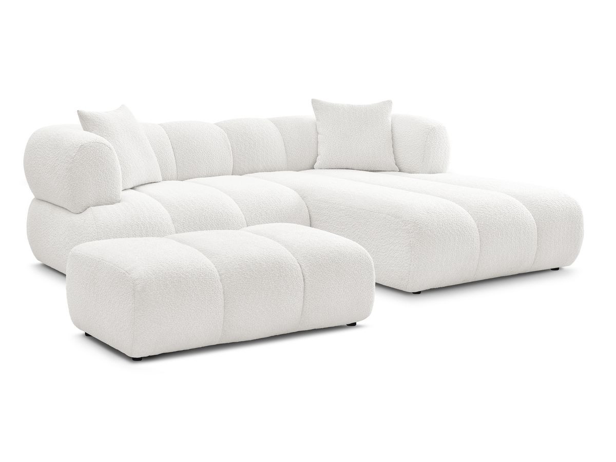 Bobochic Pamira Ecksofa mit Pouf Bouclé-Stoff Weiß Ecke rechts