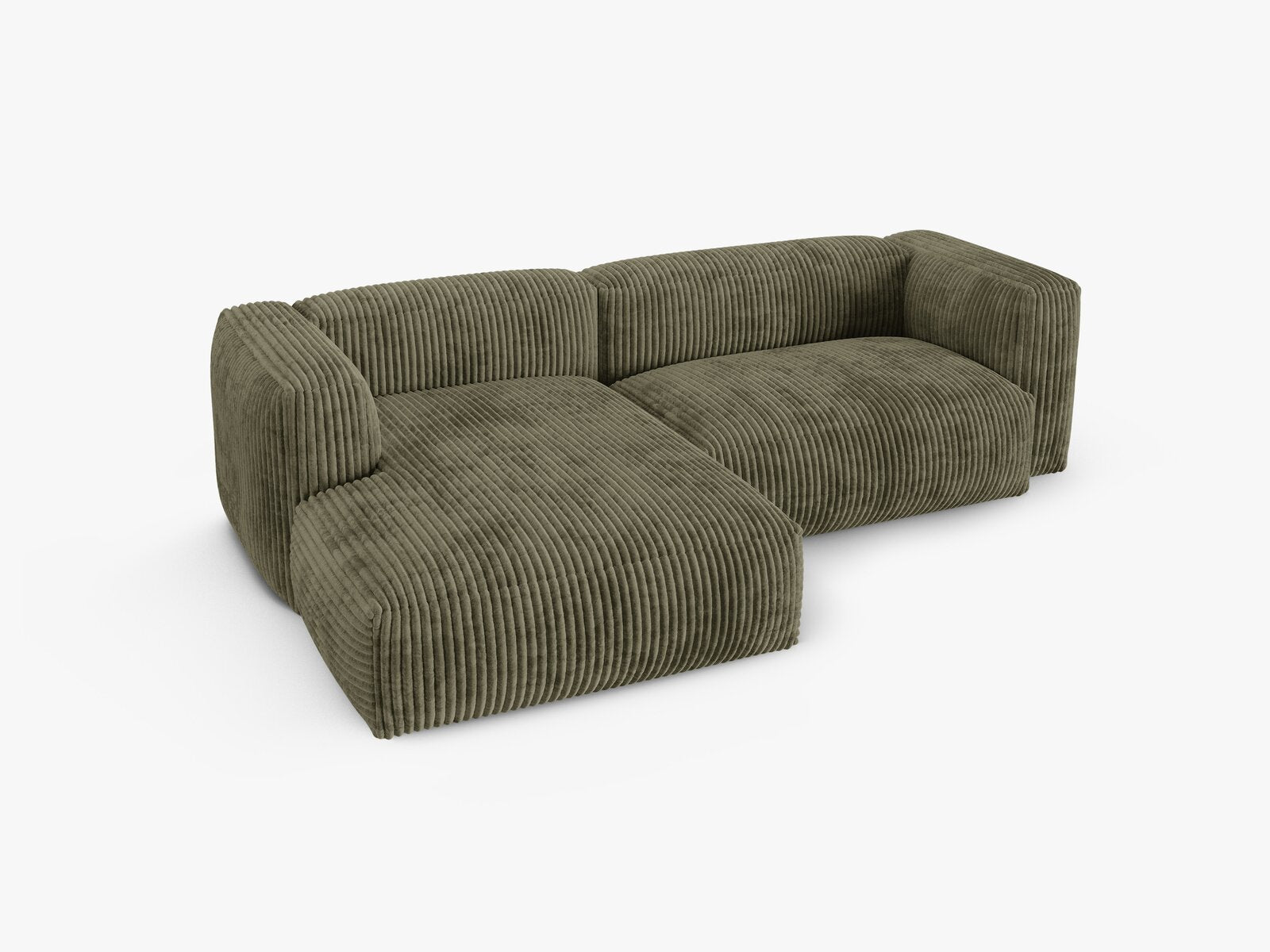 Micadoni Ecksofa Martina 2-Sitzer 90cm Sitztiefe Links Kord Tilia Moßgrün