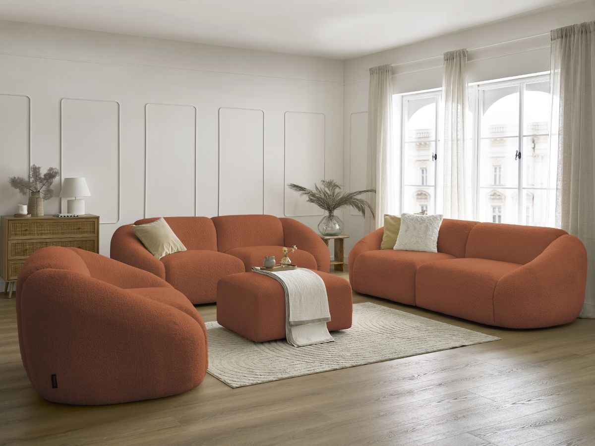 Bobochic Tina Sofa 7-Sitzer mit Pouf Bouclé-Stoff Orange