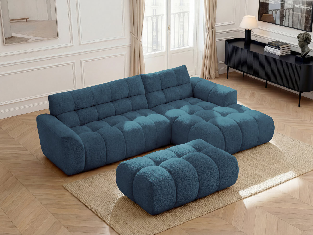 Bobochic Jaya Ecksofa mit Pouf Chenille Hellblau Ecke rechts
