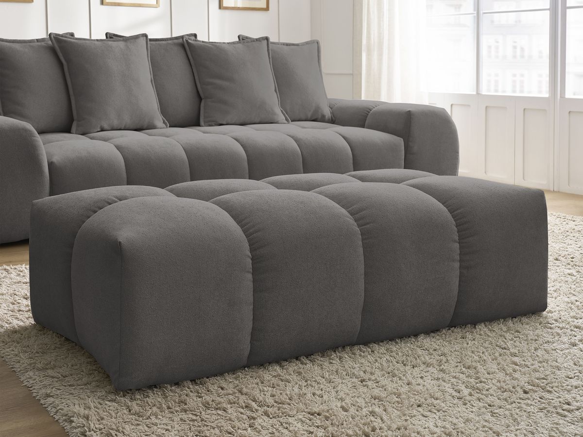 Bobochic Everest Schlafsofa 3-Sitzer mit Bettkasten und Pouf, 5 Kissen Strukturstoff Dunkelgrau