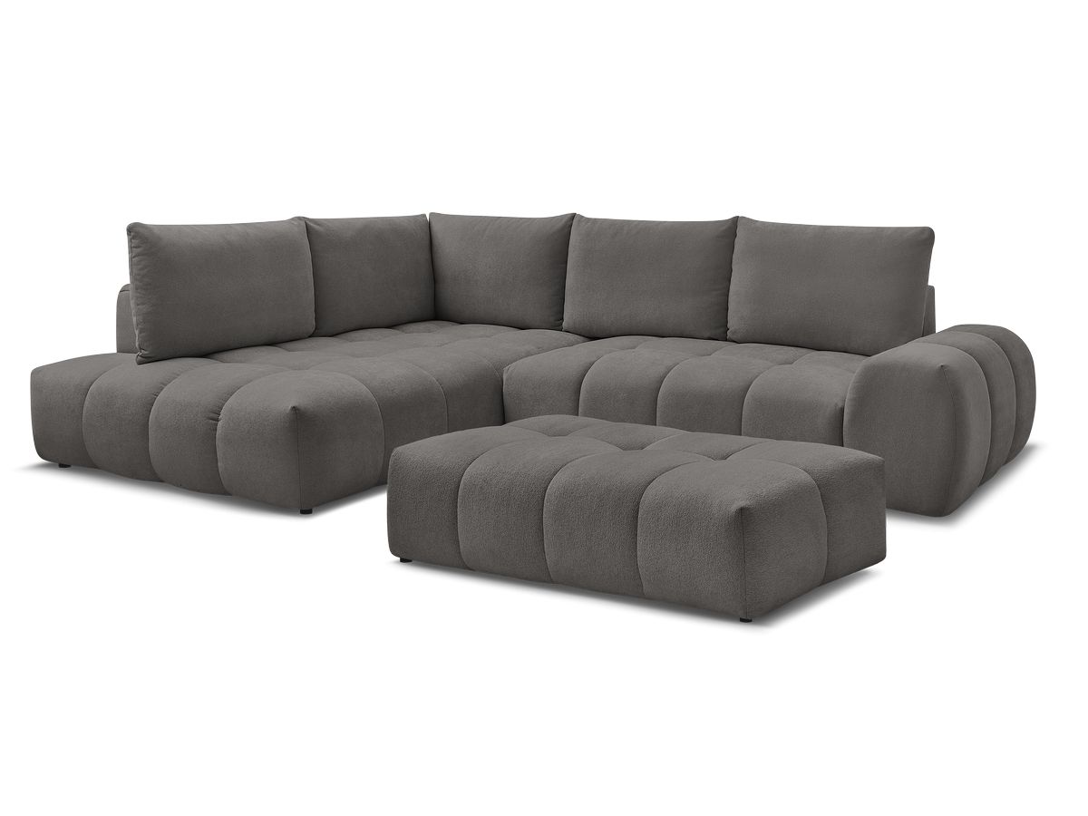 Bobochic Everest Ecksofa mit Schlaffunktion und Bettkasten und Pouf 320 × 212 cm, 5 Kissen Strukturstoff Dunkelgrau Ecke links
