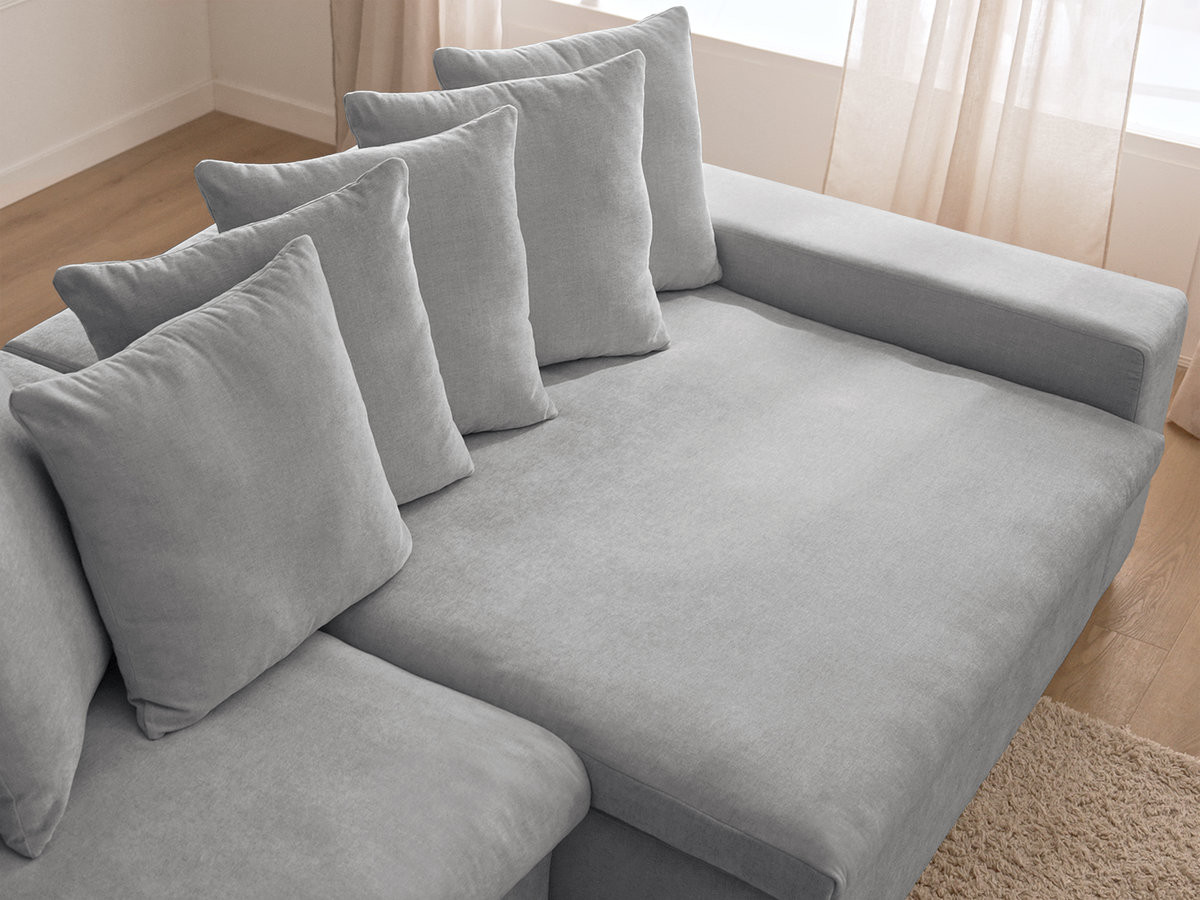 Bobochic Enore Ecksofa mit Pouf Stoff Hellgrau Ecke rechts