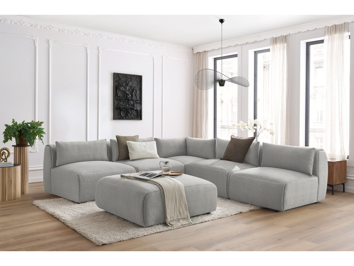 Bobochic Jeanne Ecksofa mit Pouf Samt Hellgrau